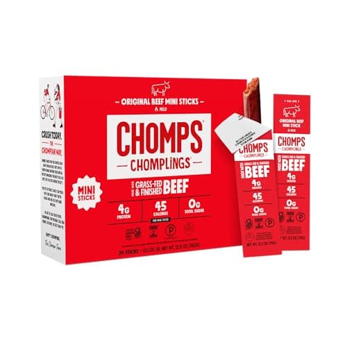 A package of Chomps grass-fed original beef snack sticks.