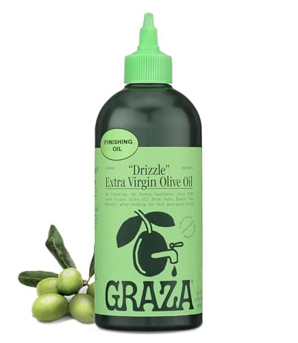 A green Graza Drizzle squeeze bottle of early-harvest extra virgin olive oil.