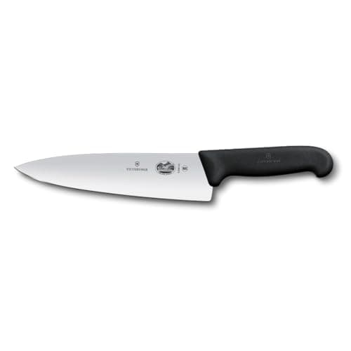 Victorinox Fibrox Pro 8-inch chef's knife with a black non-slip handle and a stainless steel blade.